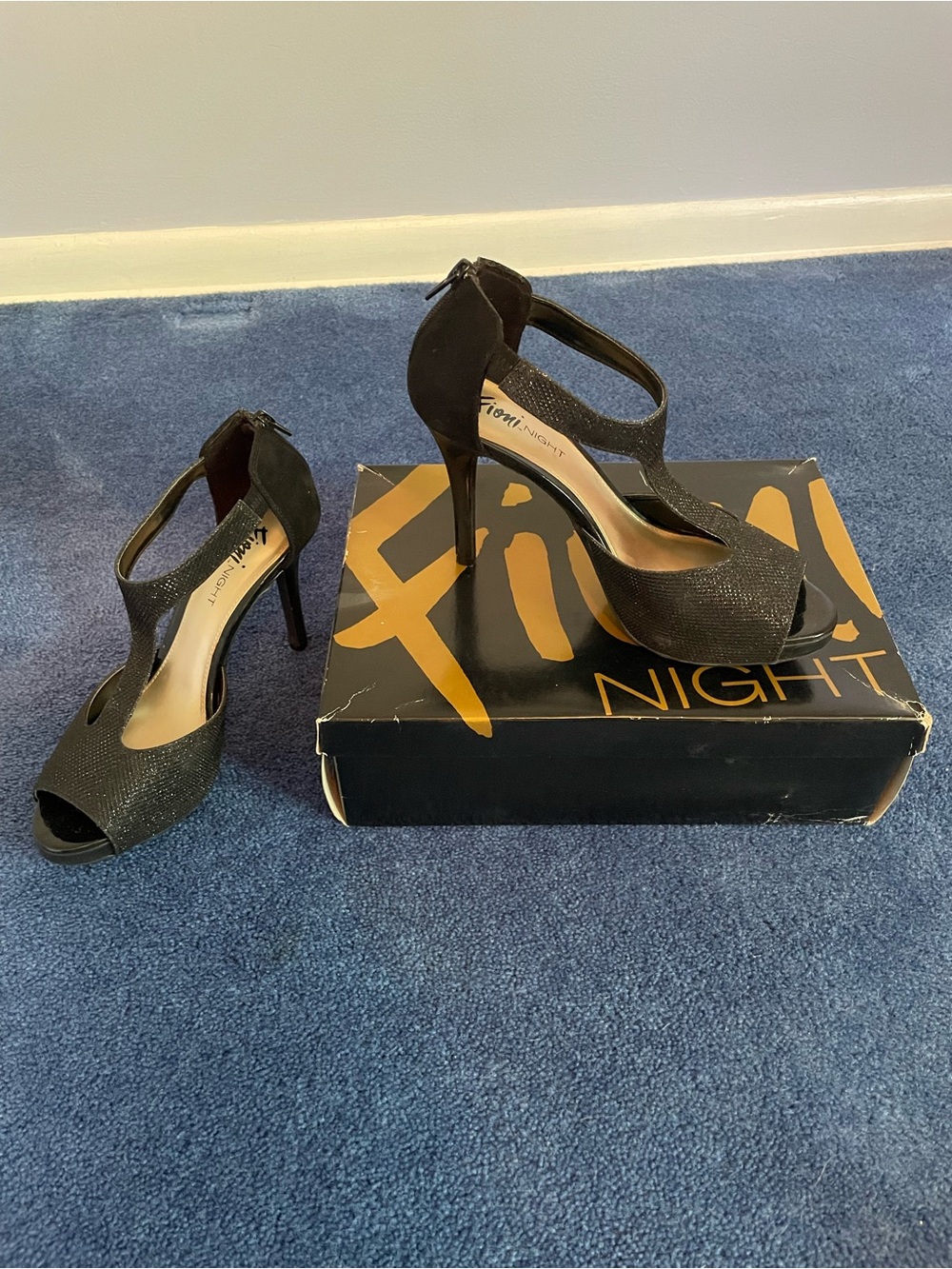 Black Glitter Peep-Toe High Heels - Women's Night Pumps